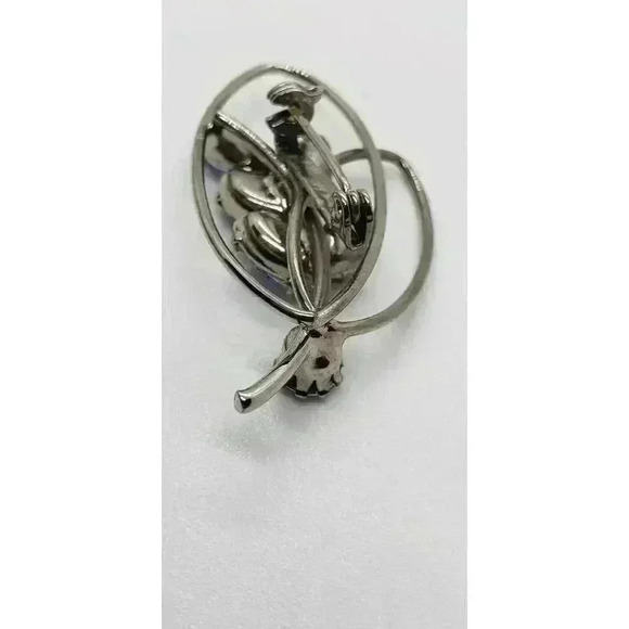 Vintage Brooch Silver with Blue Rhinestone MCM Schreiner Style - Picture 6 of 7